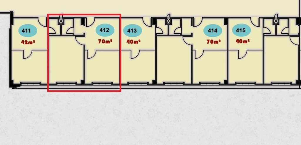 صورة داخلية/خارجية لوحدة تجارية (رقم 412) تقع في الدور الرابع من مركز التسوق ONE MALL.