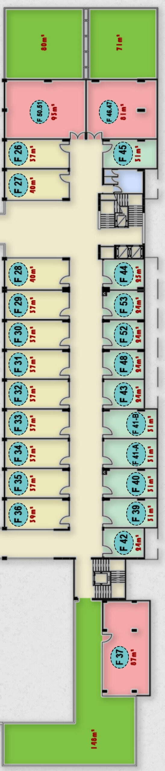 التقسيم المعماري للوحدات التجارية الدور الأول