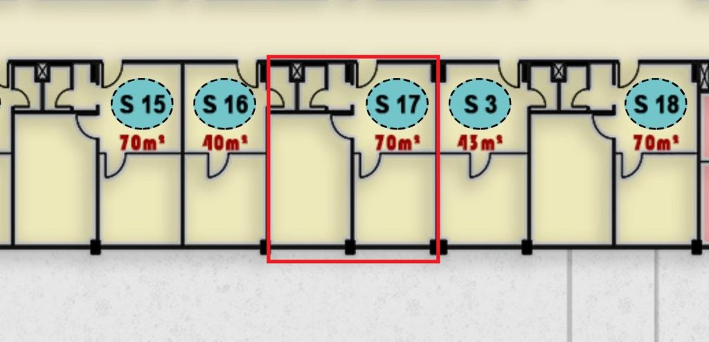 مخطط يوضح تصميم وحدة S17 الطبية في الدور الثاني بمجمع ONE MALL