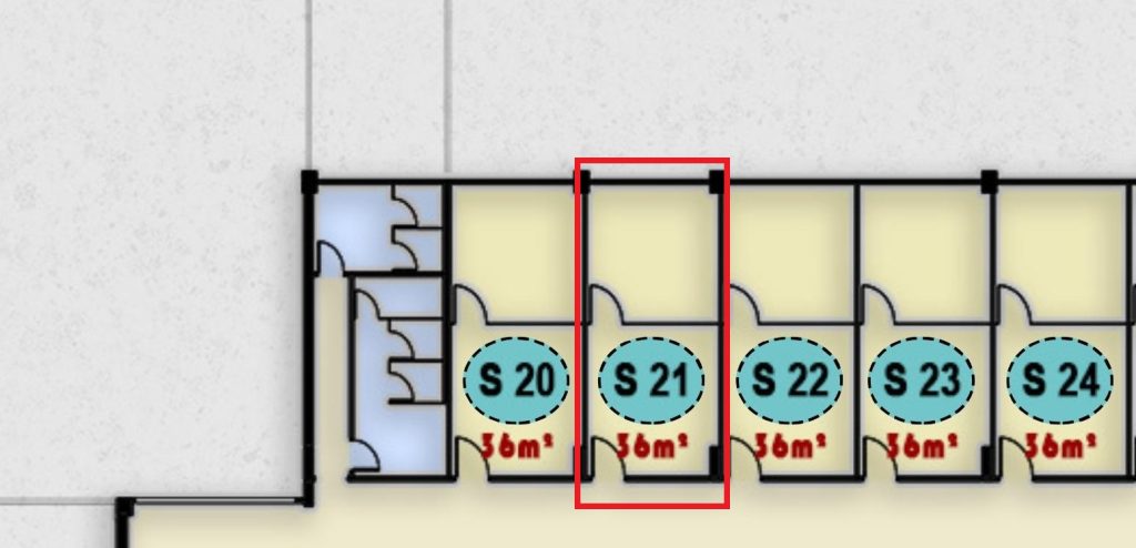 مخطط تصميم وحدة S21 الإدارية في الدور الثاني بمجمع ONE MALL