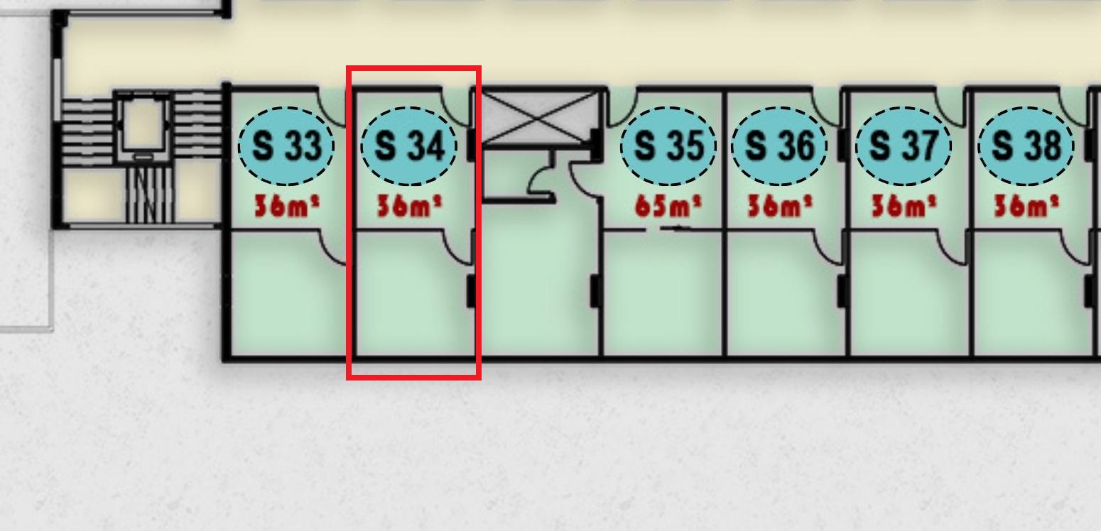 مخطط يوضح تقسيم وحدة إدارية S 34 في الدور الثالث بمجمع ONE MALL