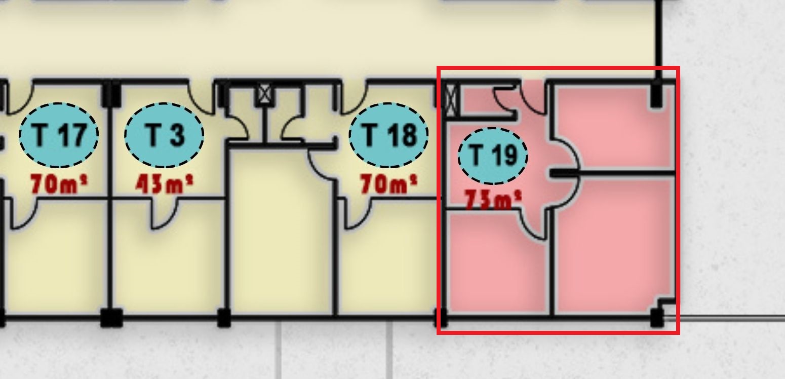 مخطط يوضح وحدة T19 في الدور الثالث بمجمع ONE MALL مخصصة لكافيه أو مطعم