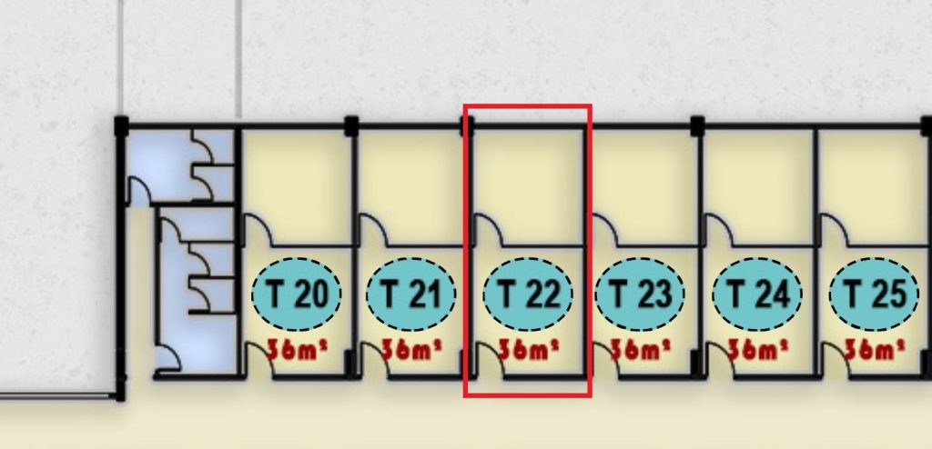 مخطط أو صورة توضح وحدة T 22 الطبية في الدور الثالث بمجمع ONE MALL