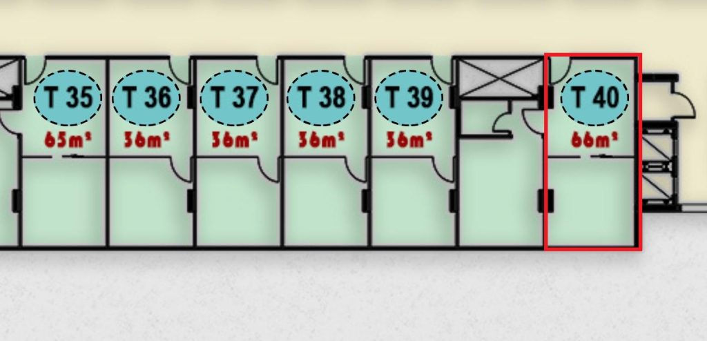 صورة توضح تصميم وحدة T 40 في الدور الثالث داخل ONE MALL